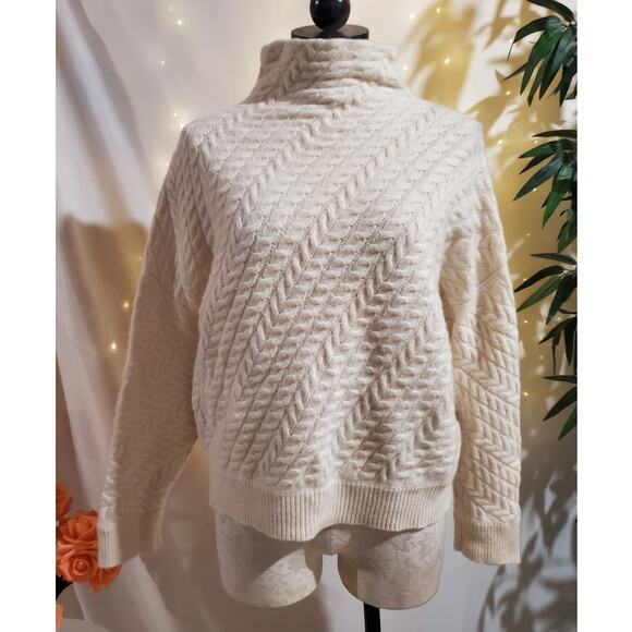 Loulou Studio Huso High Neck Cable Knit 100% Cashmere Sweater Womens Sz L Cream